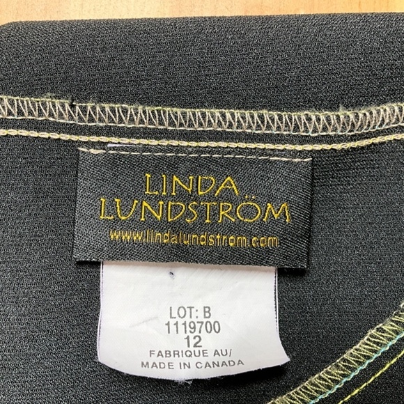 LINDA LUNDSTROM Black Poly / Lycra Stretch Long Sleeve Top Contrast Stitch Sz 12 - Picture 5 of 13